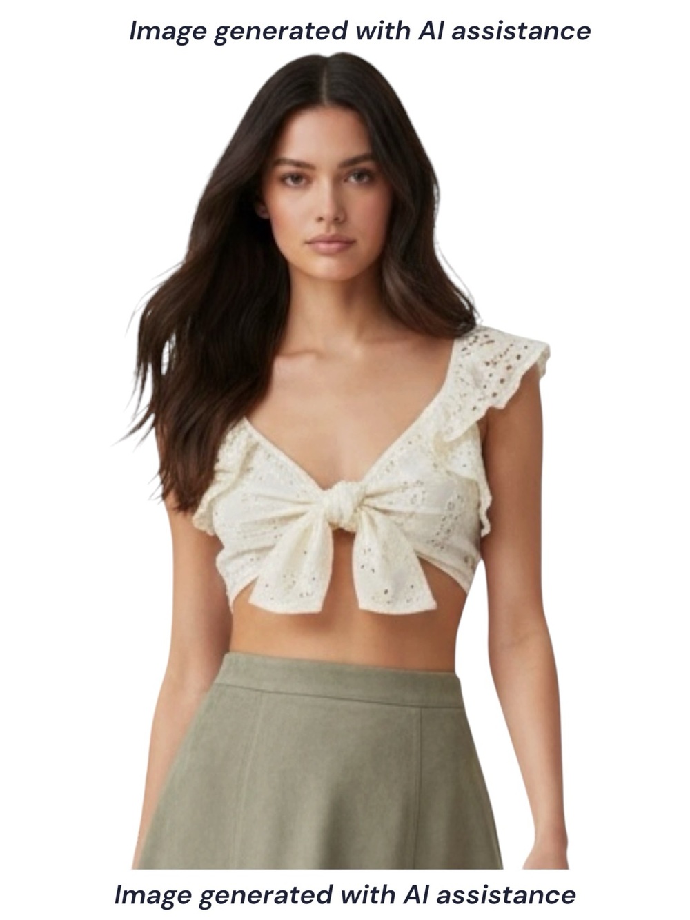 NWT Winston White M ivory eyelet front tie crop top